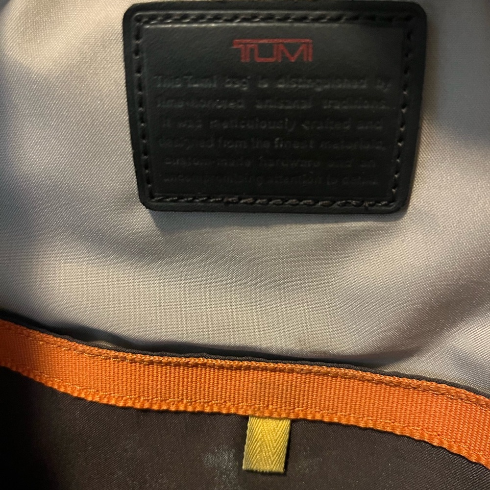 Tumi Blue and Brown Ballistic Nylon Backpack with Leather Accents - Picture 11 of 14